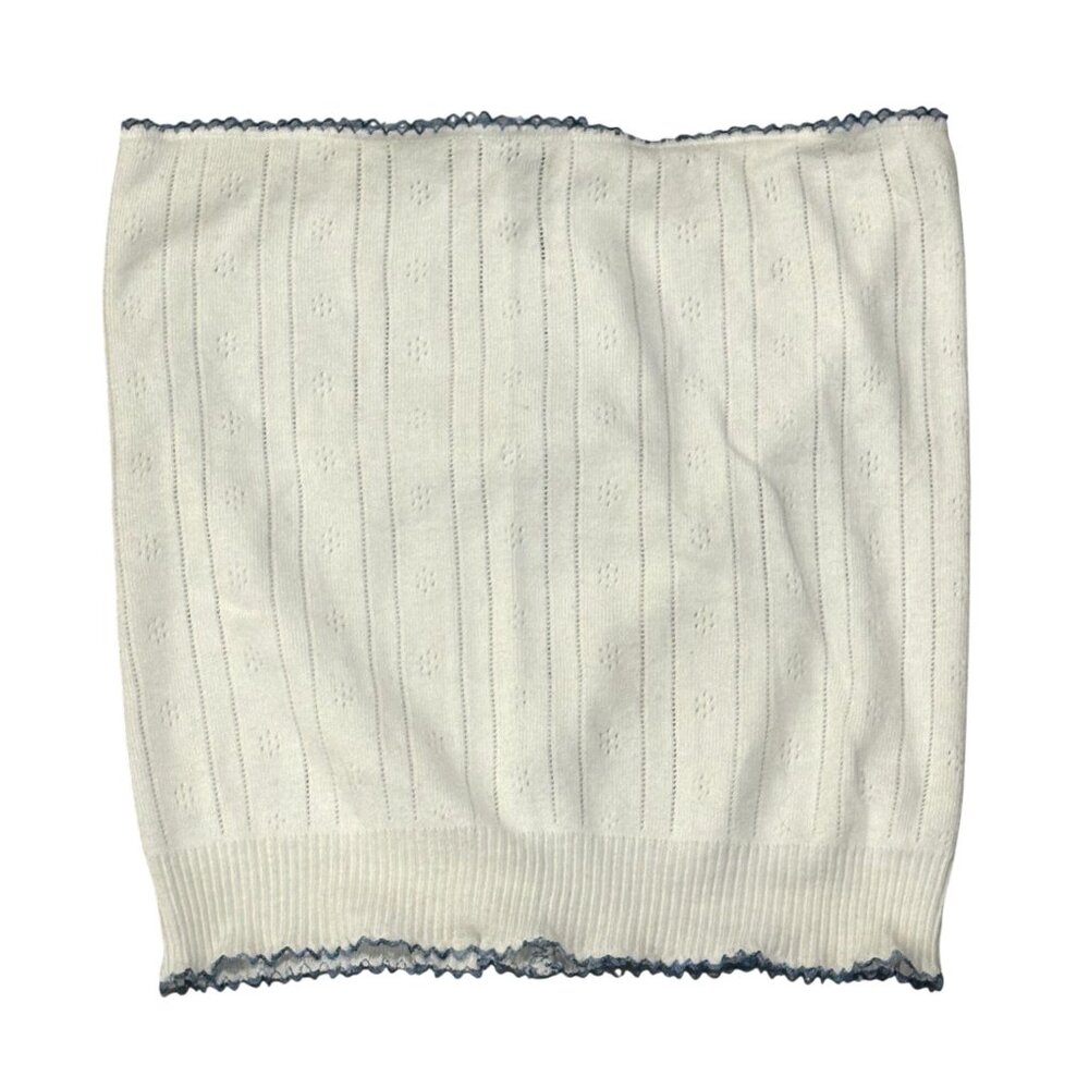Pretties Venice Pointelle Tube Top in White With Blue Trim